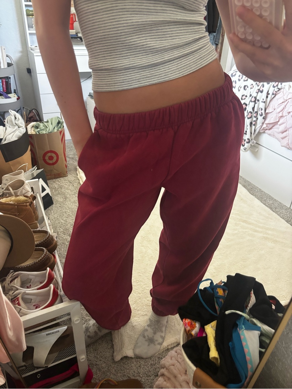 Edikted Maroon Elastic-Waist Joggers